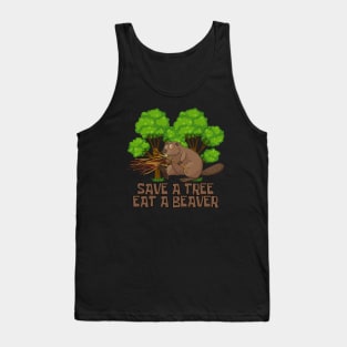 Funny Beaver Tree Hugger Satire Tank Top